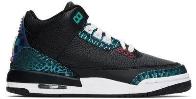 Nike Big Kids Black Jordan 3 Retro Sneakers In Black/siren Red-hype