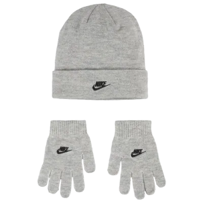 Nike Solid Color Club Glovers And Beanie Set In Dark Grey Heather/white