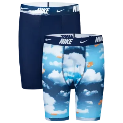 Nike Boys   Printed Boxer Briefs 2 Pack In Navy/white