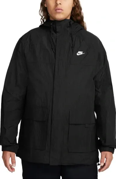 Nike Club Bowline Water Repellent Jacket In Black/black/white