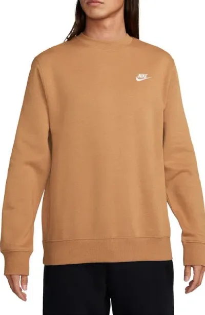 Nike Club Crewneck Sweatshirt In Flax/white