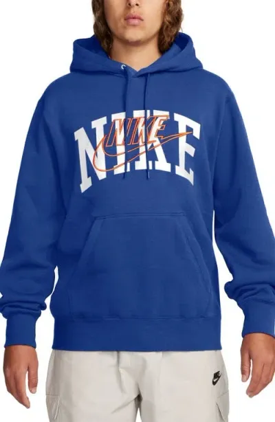 Nike Club Fleece Pullover Hoodie In Game Royal/safety Orange