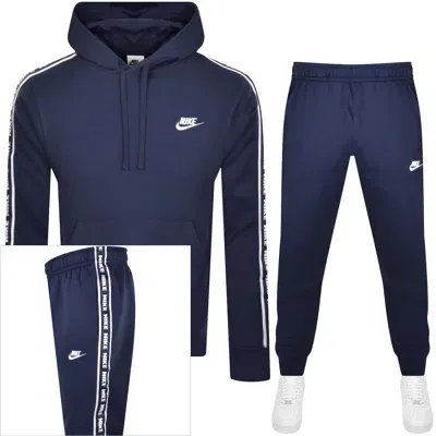 Nike Club Hooded Tracksuit Navy In Blue