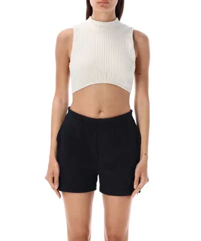 Nike Mock-neck Ribbed Crop Top In White