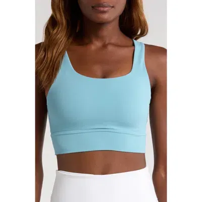 Nike Dri-fit Alate Ellipse Sports Bra In Denim Turquoise/white