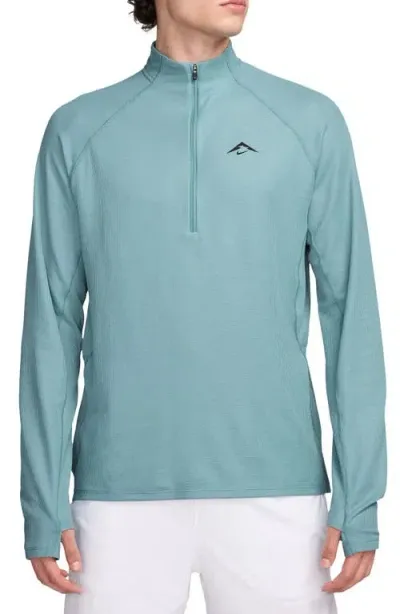 Nike Dri-fit Half Zip Midlayer Trail Top In Denim Turquoise/black