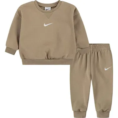 Nike Babies'  Essential Fleece Crewneck Sweatshirt & Joggers Set In Hemp