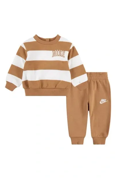 Nike Babies'  Fleece Crewneck Sweatshirt & Joggers Set In Flax