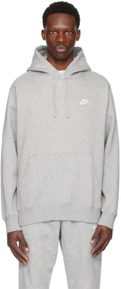 Nike Sportswear Club Logo-embroidered Cotton-blend Jersey Hoodie In Grey