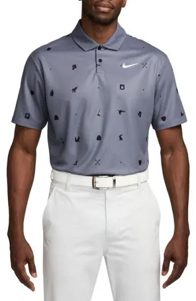 Nike Icon Print Dri-fit Golf Polo In Light Carbon/white