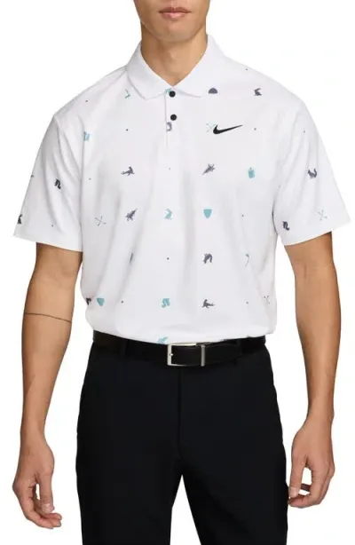 Nike Icon Print Dri-fit Golf Polo In White/black