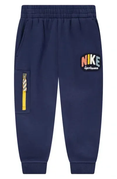 Nike Kids' Bouclé Trim Graphic Joggers In Midnight Navy