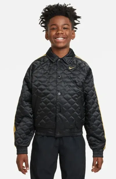 Nike Kids' Culture Of Basketball Repel Quilted Bomber Jacket In Black/black/infinite Gold