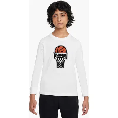 Nike Kids' Sportswear Basketball Long Sleeve Cotton Graphic T-shirt In White