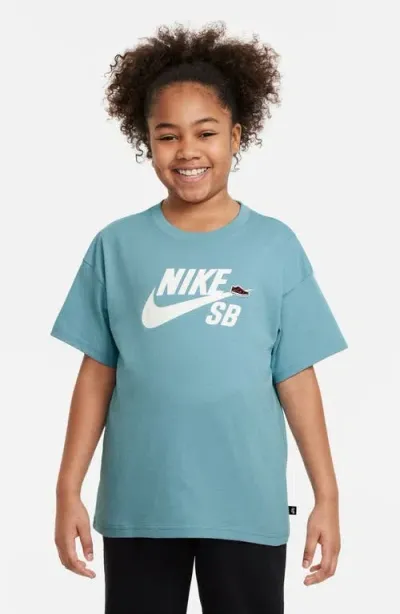 Nike Kids' Sportswear Logo Cotton Graphic T-shirt In Denim Turquoise