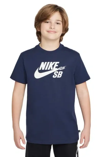 Nike Kids' Sportswear Logo Cotton Graphic T-shirt In Midnight Navy