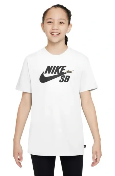 Nike Kids' Sportswear Logo Cotton Graphic T-shirt In White