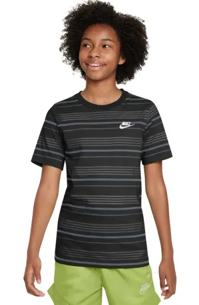 Nike Kids' Sportswear Stripe Cotton Logo T-shirt In Black/ashen Slate