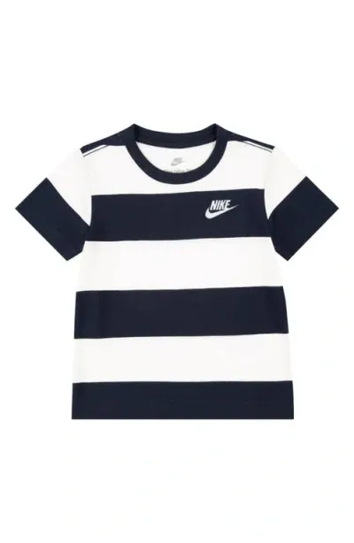 Nike Kids' Stripe Crewneck T-shirt In Midnight Navy