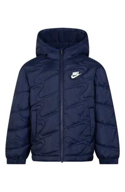 Nike Kids' Swoosh Quilted Hooded Puffer Jacket In Midnight Navy