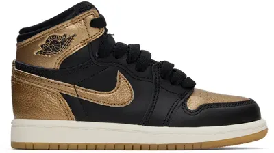 Nike Little Kids Black & Gold Jordan 1 Retro High Og Sneakers In Black/metallic Gold-