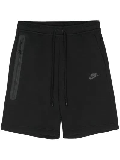 Nike Straight-leg Cotton-blend Tech-fleece Drawstring Shorts In 010 Black/black