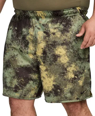 Nike Training Dri Fit Camo Fitness Shorts Green In Oil Green,black,medium Olive,(black)