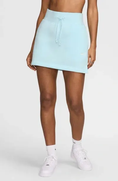 Nike Phoenix High Waist Fleece Miniskirt In Glacier Blue/sail