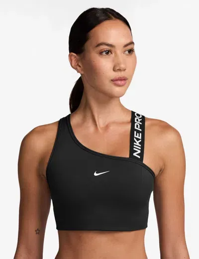 Nike Pro Swoosh Asymmetrical  Bra In Black/white/black