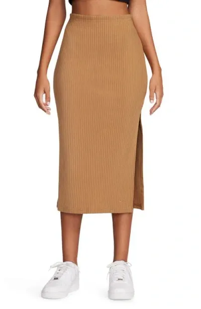 Nike Side Slit Rib Midi Skirt In Flax/flax