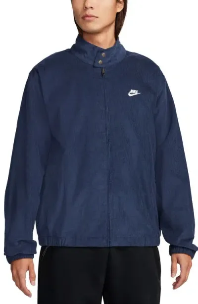 Nike Sportswear Club Corduroy Harrington Jacket In Midnight Navy/white