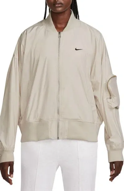 Nike Sportswear Essentials Oversize Bomber Jacket In Light Orewood Brown/black