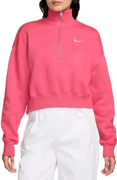 Nike Sportswear Phoenix Fleece Crop Sweatshirt In Aster Pink/sail