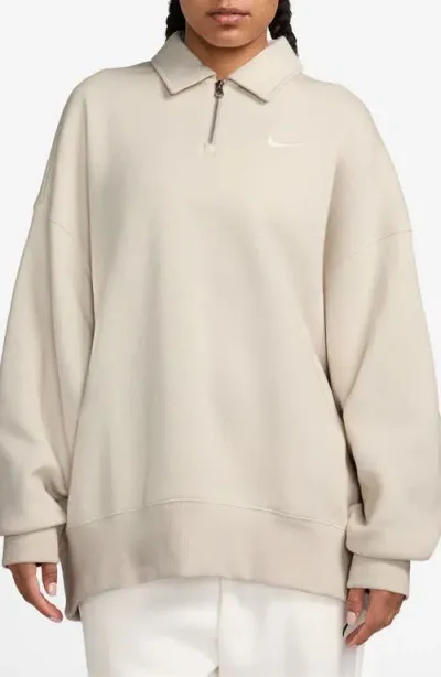 Nike Sportswear Phoenix Fleece Quarter Zip Oversize Polo Sweatshirt In Brown