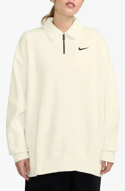 Nike Sportswear Phoenix Fleece Quarter Zip Oversize Polo Sweatshirt In Sail/black