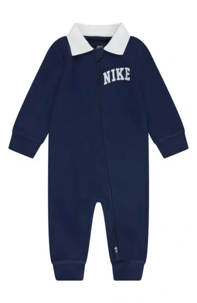 Nike Babies'  Sportswear Polo Cotton Romper In Midnight Navy