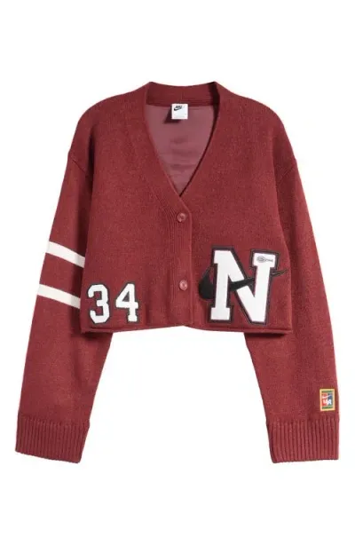 Nike Sportswear Yoon Crop Cardigan In Dark Team Red/phantom