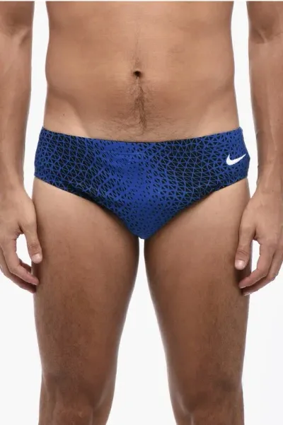 Nike Two-tone Swim Briefs With Embroidered Logo In Blue