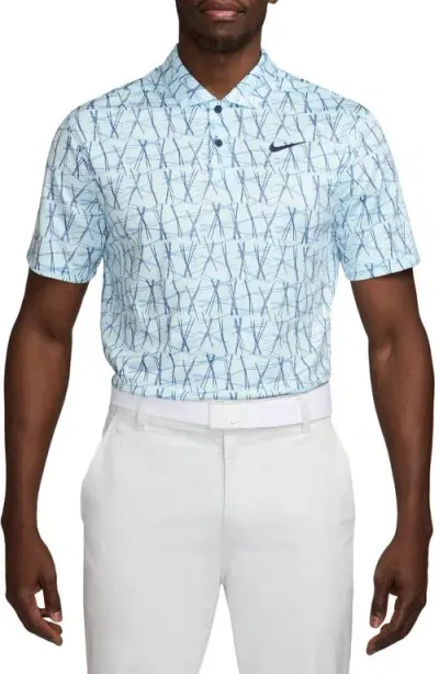 Nike Victory Print Dri-fit Golf Polo In Glacier Blue/midnight Navy