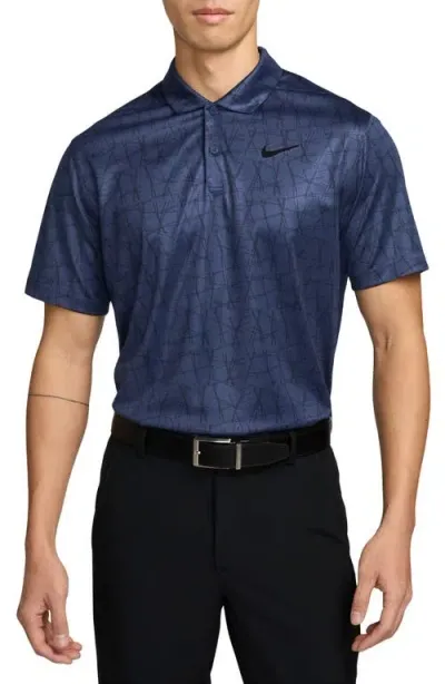 Nike Victory Print Dri-fit Golf Polo In Midnight Navy/black