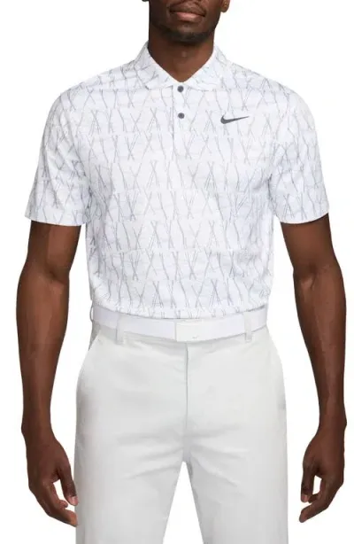 Nike Victory Print Dri-fit Golf Polo In White/light Carbon