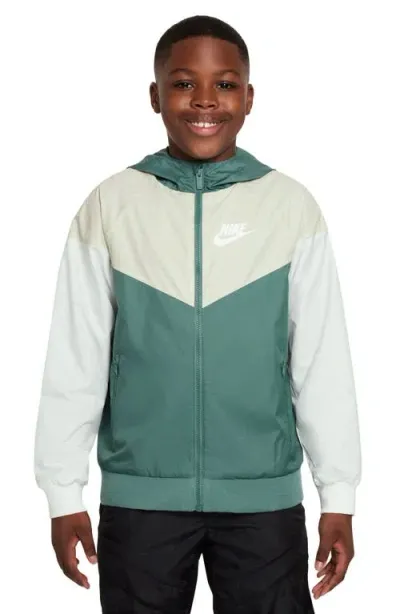 Nike Kids'  Windrunner Water Resistant Hooded Jacket In Bicoastal/sea Glass/white