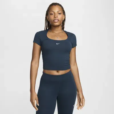 Nike Women's  Sportswear Chill Knit Short-sleeve Square-neck Top In Blue