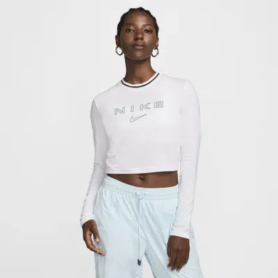 Nike Women's  Sportswear Chill Knit Slim Long-sleeve Cropped Graphic Tee In White