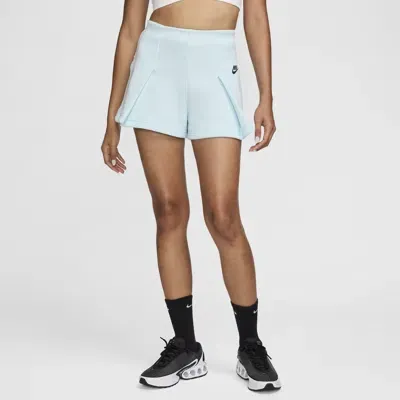 Nike Women's  Sportswear Tech Fleece High-waisted 3" Pleated Shorts In Blue