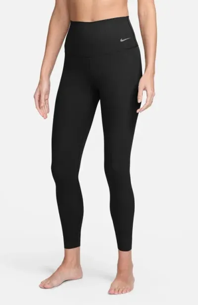 Nike Zenvy Gentle Support High Waist Rib Leggings In Black/black