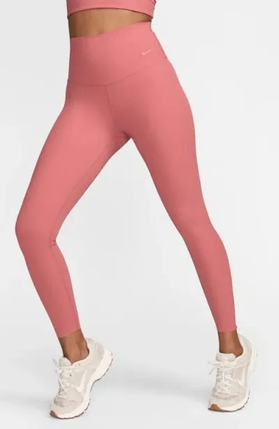 Nike Zenvy Gentle Support High Waist Rib Leggings In Canyon Pink/black