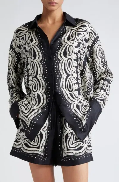 Nili Lotan Alfie Bandana-print Silk Collared Shirt In Black Ivory Bandana