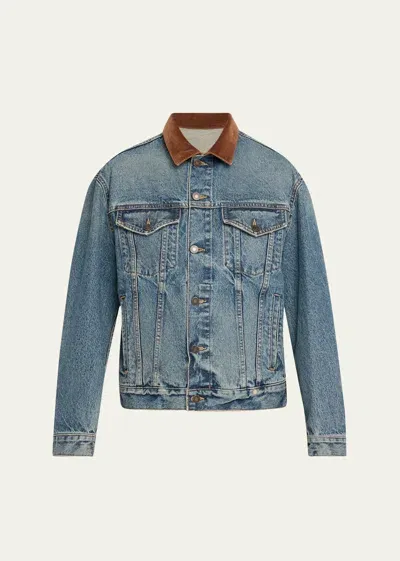 Nili Lotan Chesney Corduroy-collar Denim Jacket In Blue