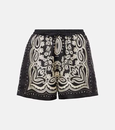 Nili Lotan Frances Printed Silk Shorts In Black